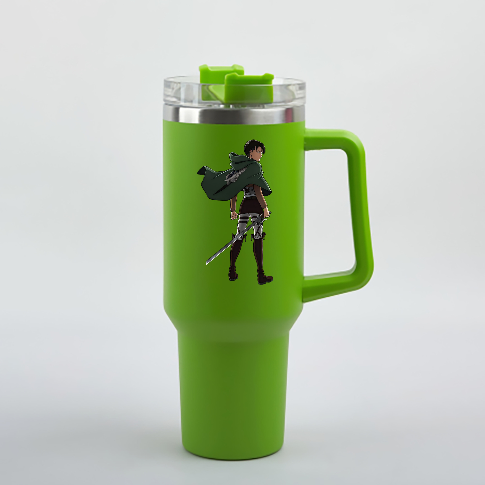 （画像用） 進撃の巨人 リヴァイ·アッカーマン Attack on Titan Levi Ackerman 1200mL車用タンブラー - クリスタルステッカー（プラスチックストロー付き）
